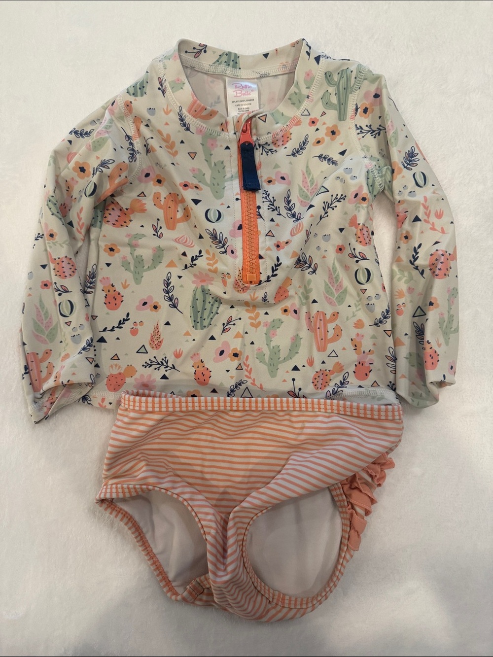 Ruffle Butts Coral & Mint Cactus Print Rash Guard Set